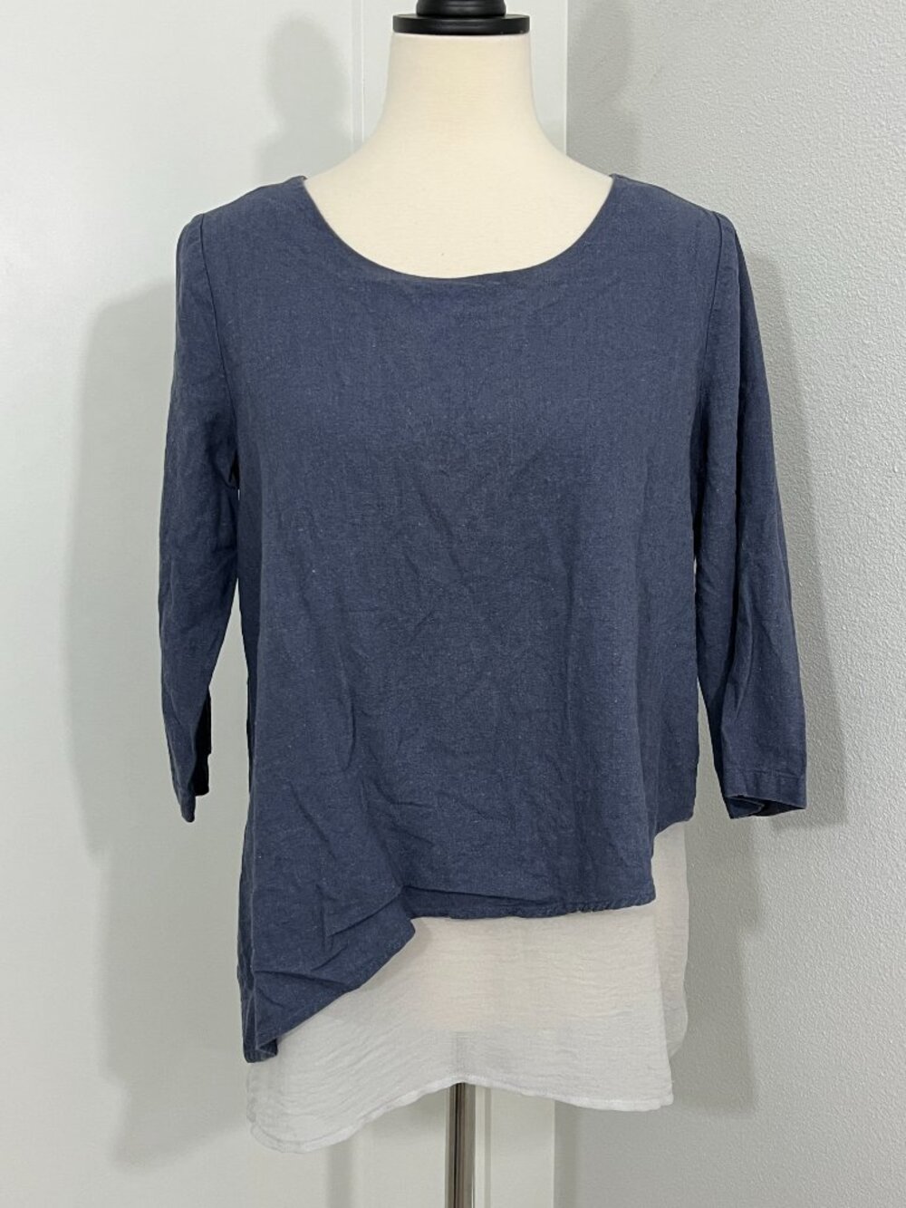 Soft Surroundings Blue White Asymmetrical Linen Blend Layered Top